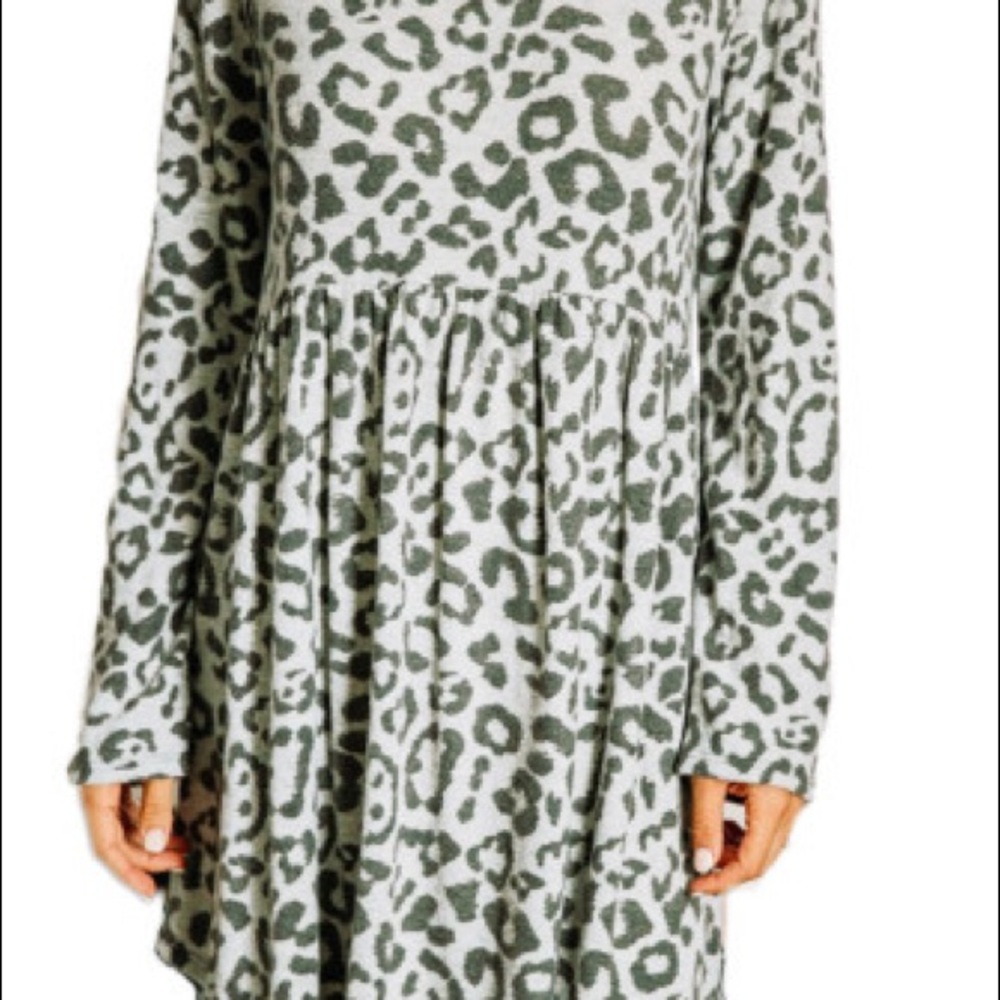 Grey Leopard Baby Doll Dress